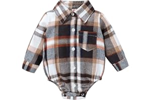 HAPPYMA Newborn Baby Boy Girls Plaid Outfit Flannel Romper Tops Infant Long Sleeve Button Down Plaid Casual Bodysuit Clothes