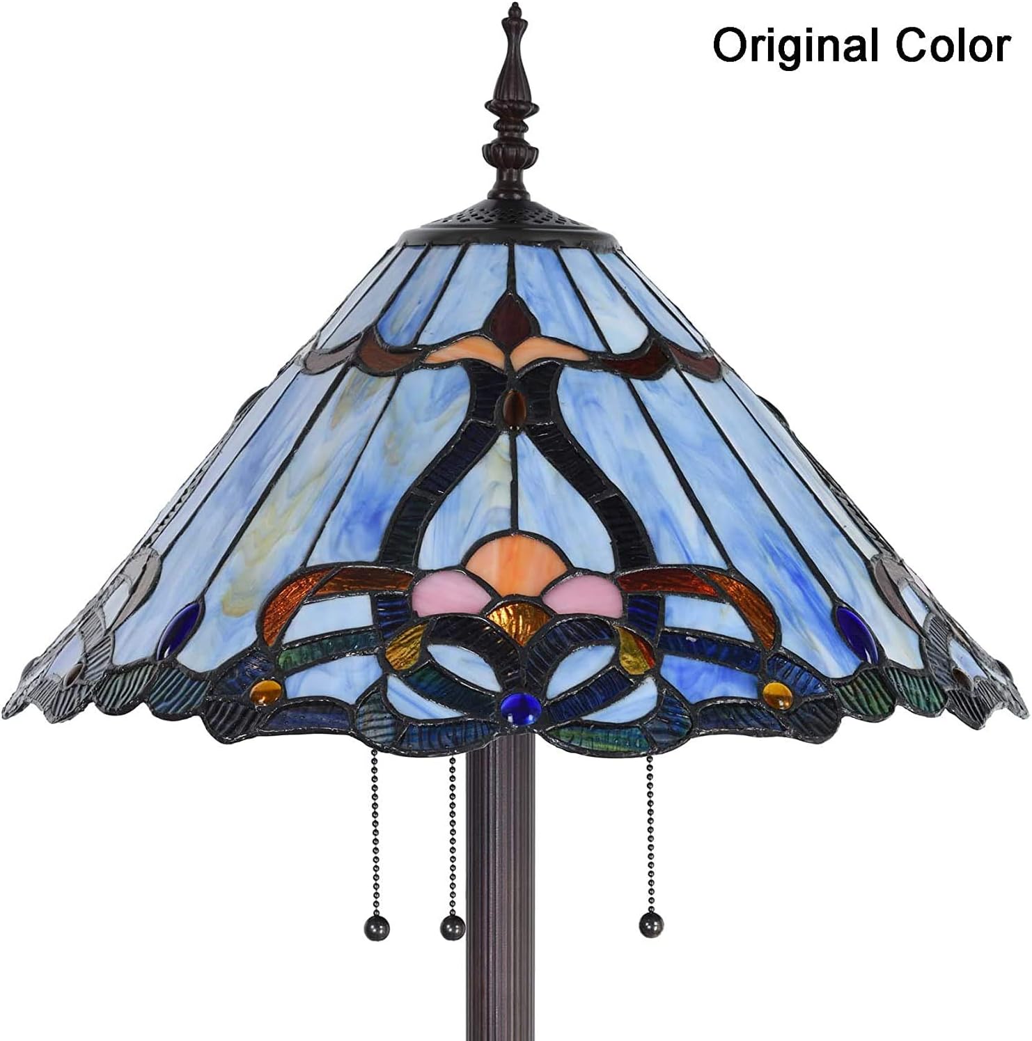 Bieye L30687 Baroque Tiffany Style Stained Glass Floor Lamp with 18 Inch Wide Blue Shade for Reading Working Bedroom Living Room 3 Lights - Image 3