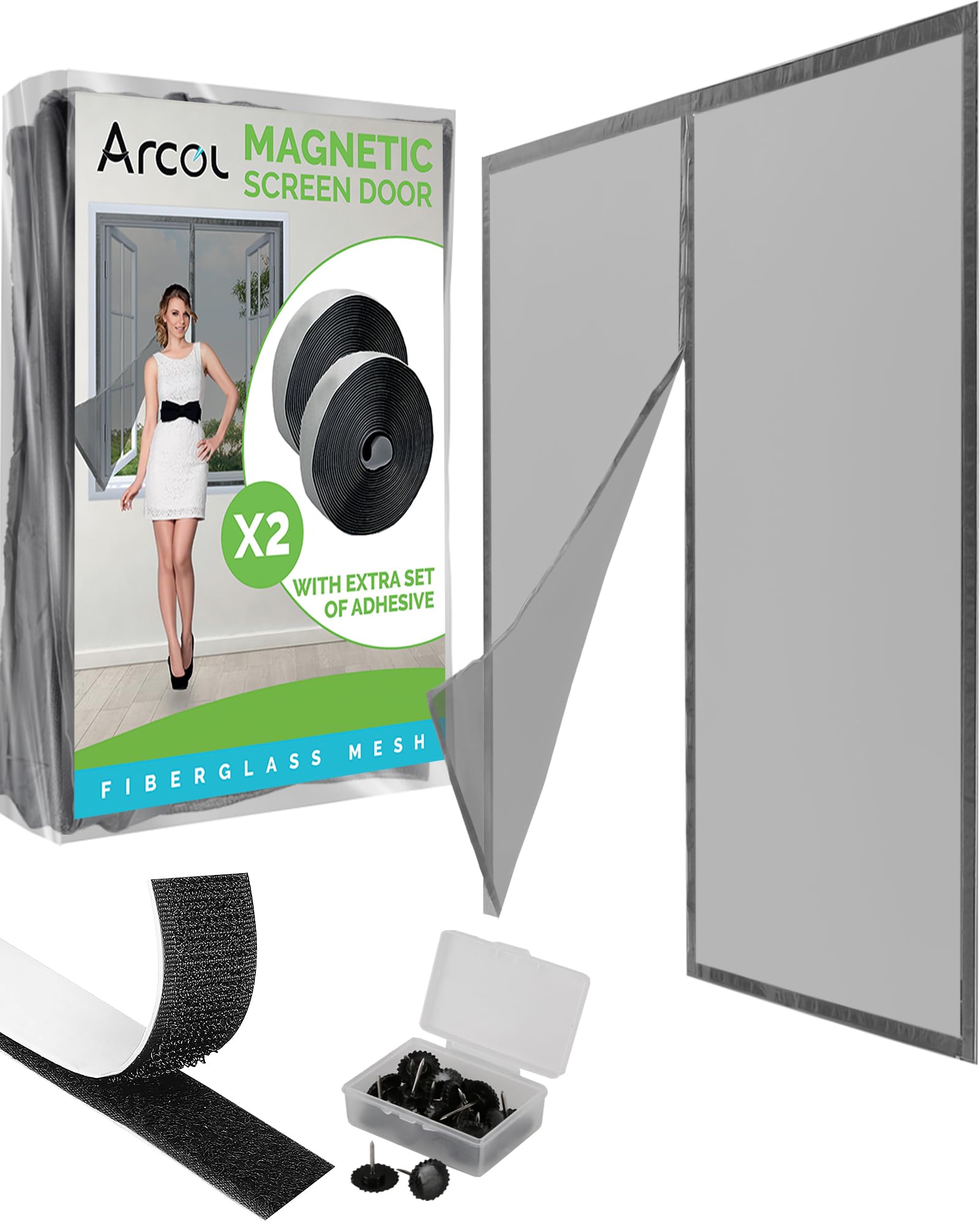 ARCOL Window Net Screen with Magnet - This Mesh Screen for Window Lets Fresh Air in and Keeps Annoying Insects Out - Mosquito Net for Door Has Upgraded Design with Powerful Magnets - Gray, 110x150 cm — image 1