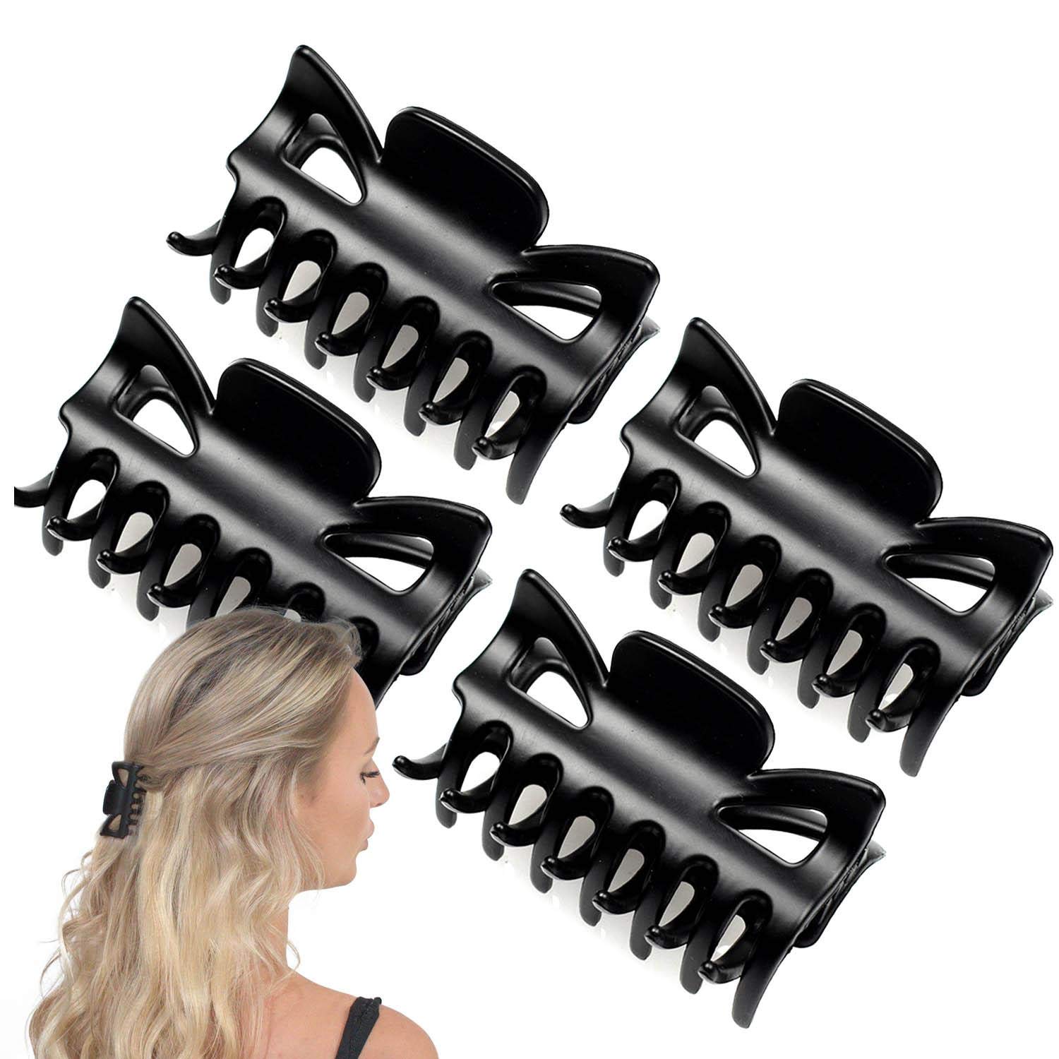 Basic Sense 2.4 Inch Medium Hair Claw Clips for All Hair Types, Strong Hold Durable, 4 Pcs