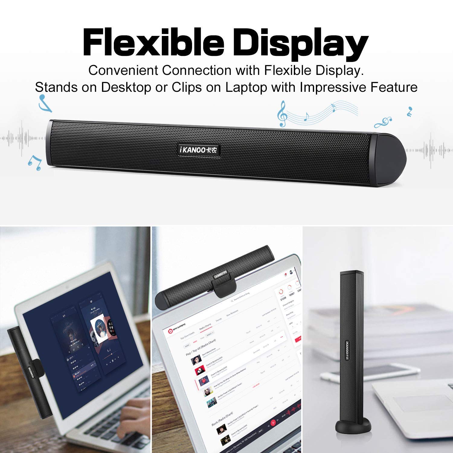 Portable USB Speaker,Mini USB Powered External Clip-On Sound Bar for Laptop,Notebook,Ultrabook,Windows PCs,Computer or Stands On Desktop-Gaming Speakers and Music Sound Box(Black,7.8\