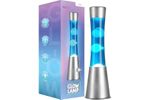 Glow Bright 15.43" Cylinder Glow Lamp with Silver Base, Blue Liquid and White Wax, Novelty Lamp and Home Décor for Adults, Teens and Kids