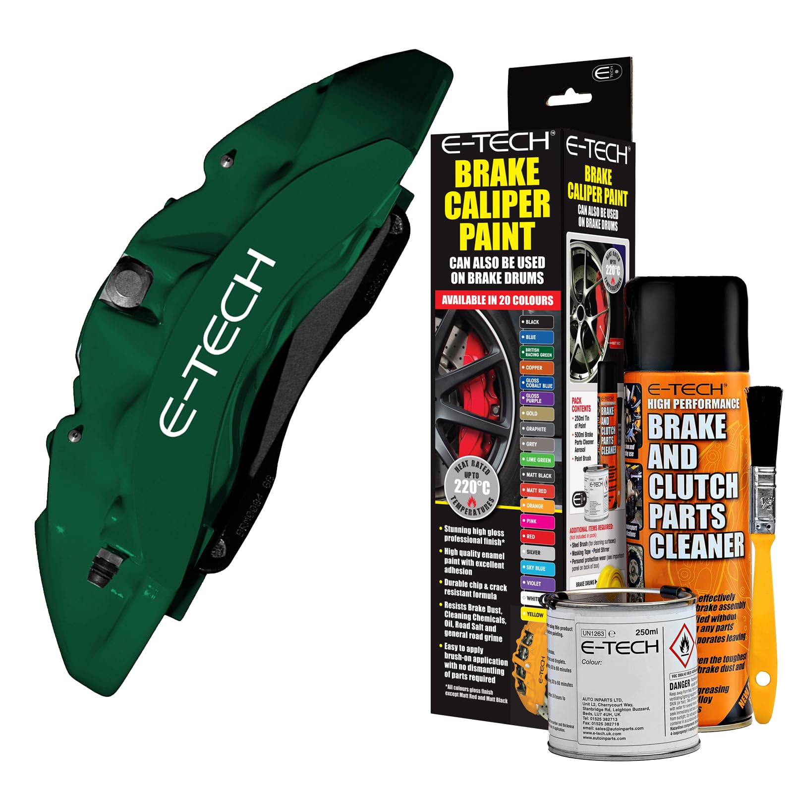 E-TECH British Racing Green Brake Caliper/Drum Paint - EBCP-BRG - Complete Kit Inc Paint/Cleaner & Brush