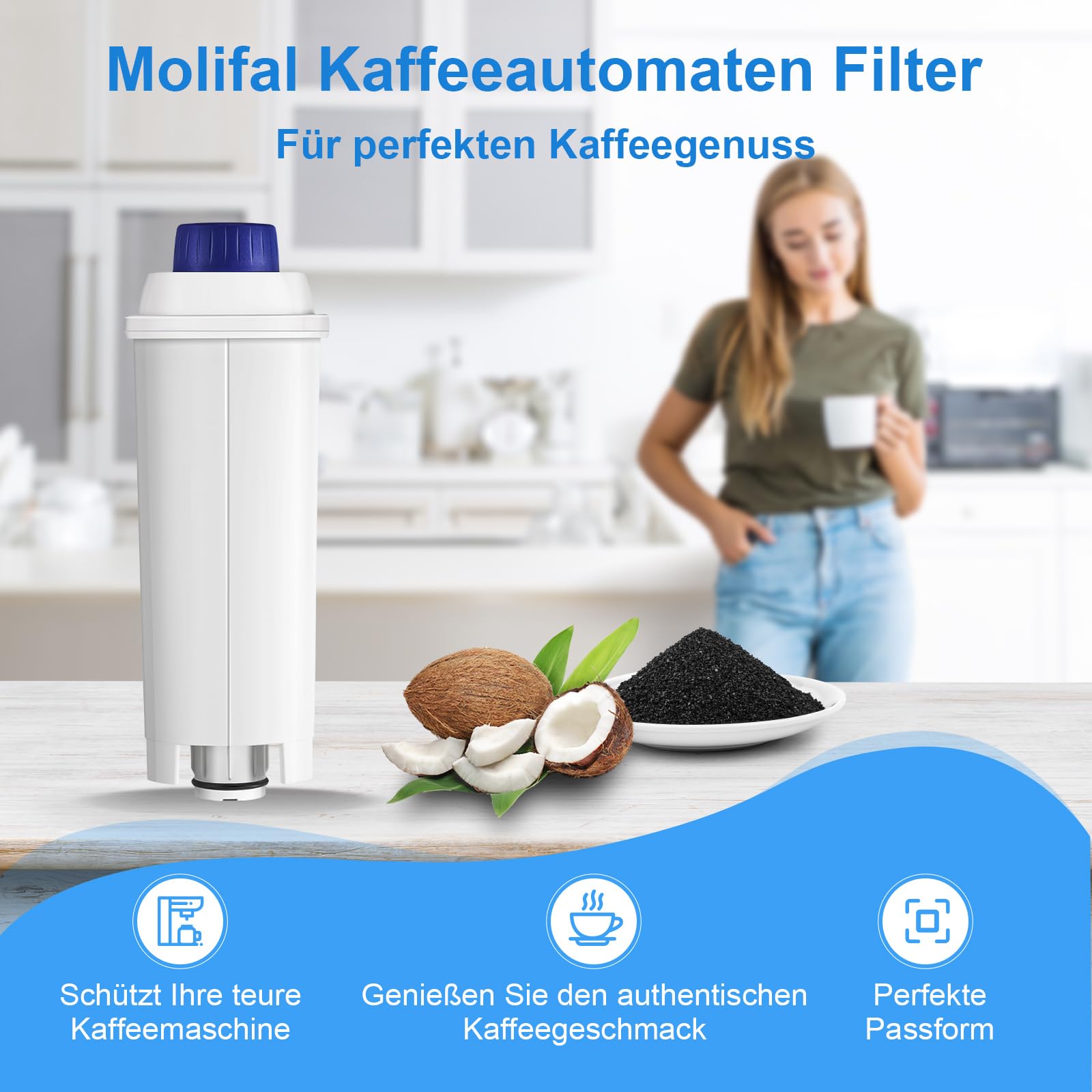 Molifal Wasserfilter, Ersatz für Delonghi Kaffeevollautomaten DLSC002 Filter, kompatibel mit Delonghi Dinamica, Magnifica S, Eletta Explorer, ETAM Autentica EPAM und ECAM-Serie Kaffeeautomat (6-Stück) 4