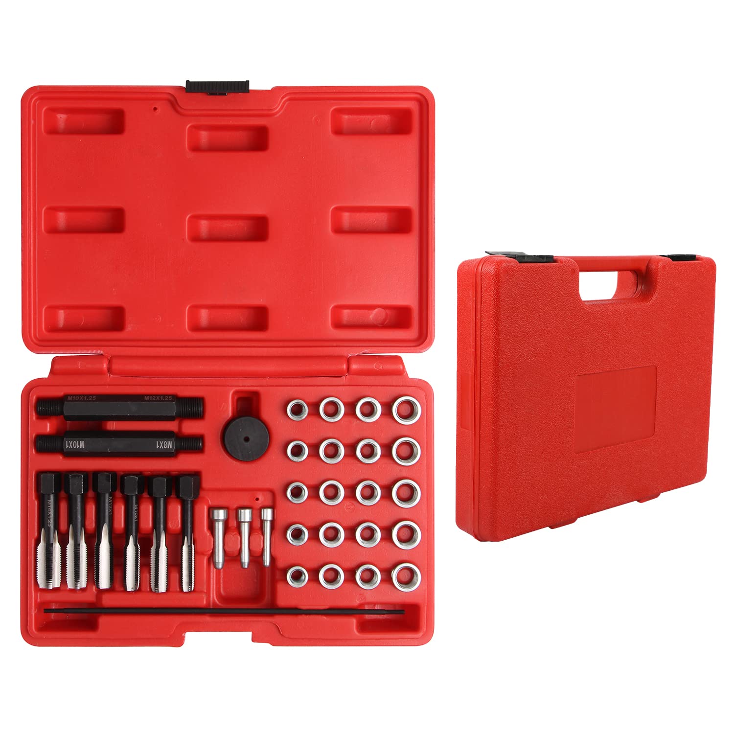 Photo 1 of ***MISSING PARTS -SELLING AS IS*** 
 Glow Plug Thread Repair Kit, Thread Repair Tool Cylinder Head Metric Thread Restorer Kit Tap Insert Driver Guide Pin Thread Insert Tool Set Rethreading Kit Tool for 8mm/10mm/12mm Glow Plugs