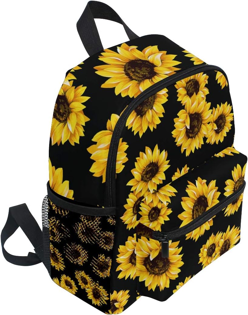 Mini Black Sunflower Backpack for Girls Floral Flower Kids Preschool Backpacks Purse Kindergarten Book Bags for Teen Women - Image 4