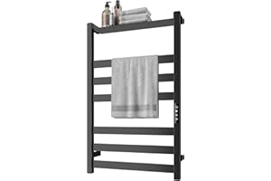 Colliford Towel Warmer,6 Bars Stainless Steel Towel Warmer with Shelf - Features Intelligent Touch Screen Timer and Hardwired