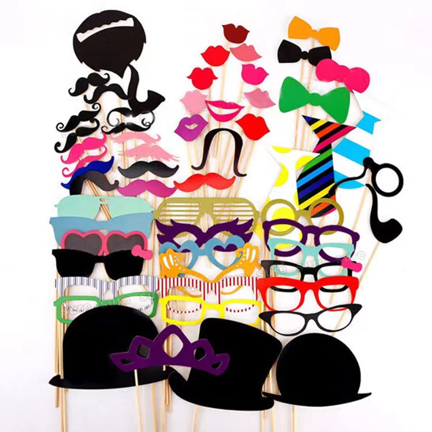 Birthday Party Photo Booth Props,58pcs Funny Photo Booth Props Mustache Mask Funny Birthday Party Supplies Decorations and Favors Party Photo Booth Selfie Props Set for Women and Men