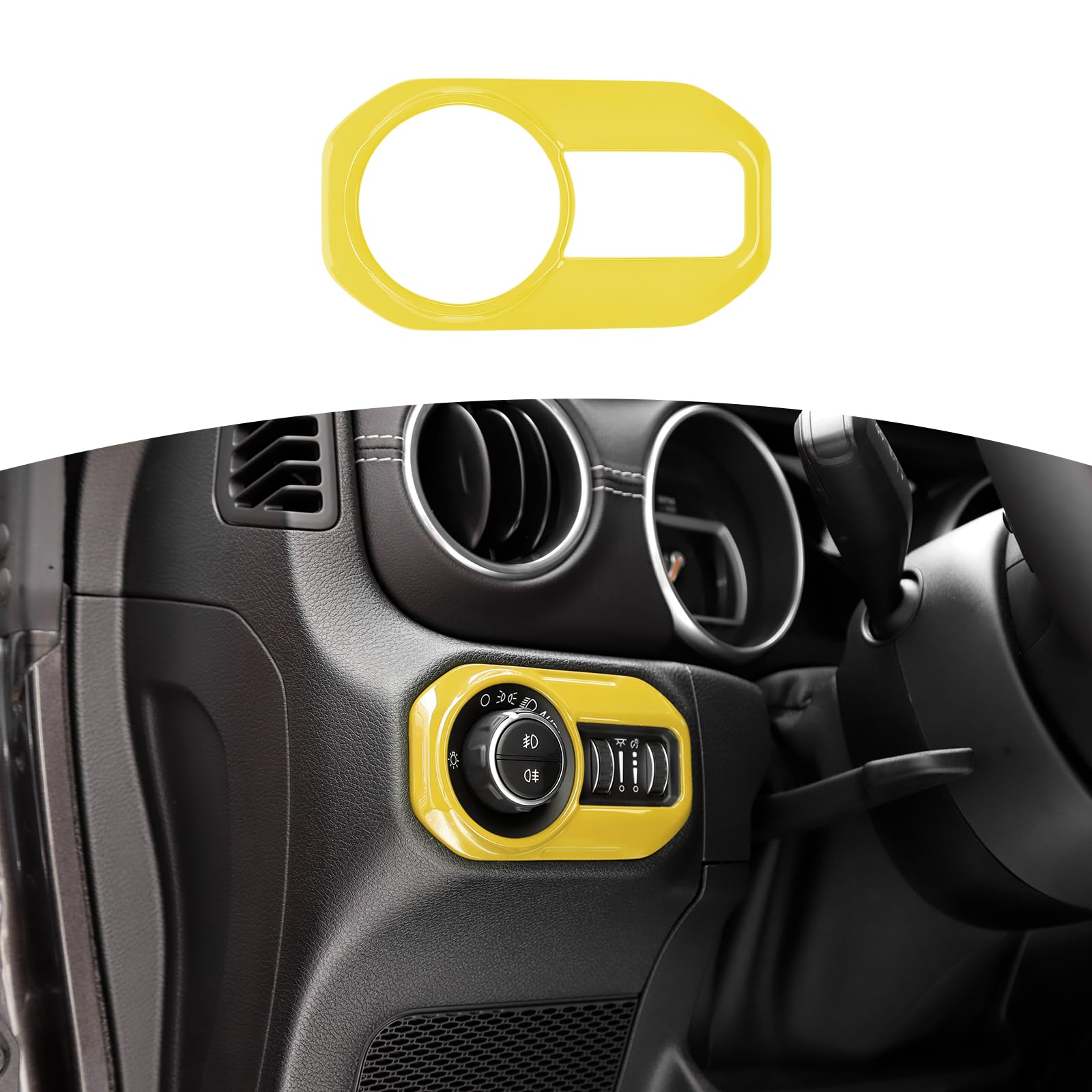 Photo 1 of RT-TCZ for Jeep JL Headlight Switch Button Trim Cover Yellow for Jeep Wrangler JL JLU Gladiator JT 2018-2024 Yellow Interior Accessories