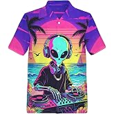 WHIMCHOIT Neon 80s 90s Hawaiian Shirts for Men Tropical Rave Glow Party | Chest Pocket, Short Sleeve, Button Down, Funny, Lightweight, Breathable, Print, Cruise, Beach, Party, Holiday, Camp, Work