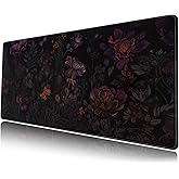 Dark Cottagecore Desk Mat Black Purple Flower XL Mouse Pad Large Gaming Mousepad Extended Vintage Aesthetic Desk Pad Keyboard Mouse Mat 31.5 x 11.8 in for Work Game Office Decor