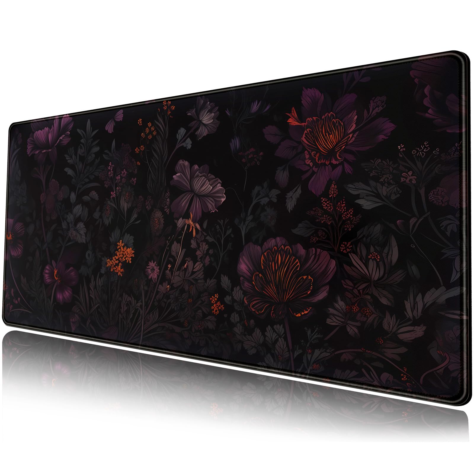 Photo 1 of Dark Cottagecore Desk Mat Black Purple Flower XL Mouse Pad Large Gaming Mousepad Extended Vintage Aesthetic Desk Pad Keyboard Mouse Mat 31.5 x 11.8 in for Work Game Office Decor