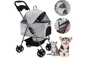 SKISOPGO Dog Cat Pet Gear 3-in-1 Foldable Pet Stroller Detachable Carrier, Car Seat and Stroller with Push Button Entry for Small Pets (Gray)