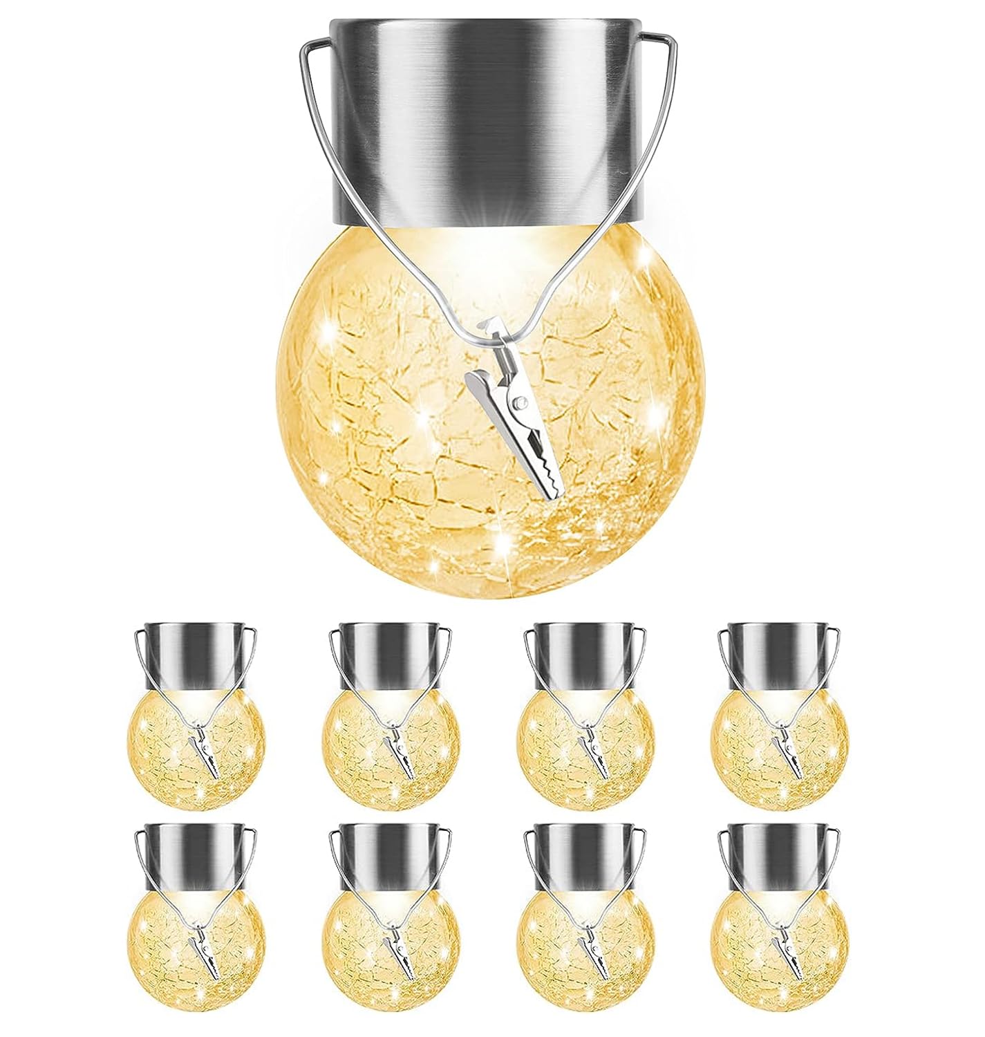 Hanging Solar Ball Lights, 8 Pack Upgrade Cracked Glass Hanging Ball Lights, Last Longer, Waterproof Outdoor Lanterns Decorative Globe Lights Solar Lighting for Garden,Party,Yard,Tree or Lawn