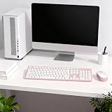 LeadsaiL Wireless Keyboard and Mouse Set 2.4GHz UK Qwerty Soft Touch Pink White view 7