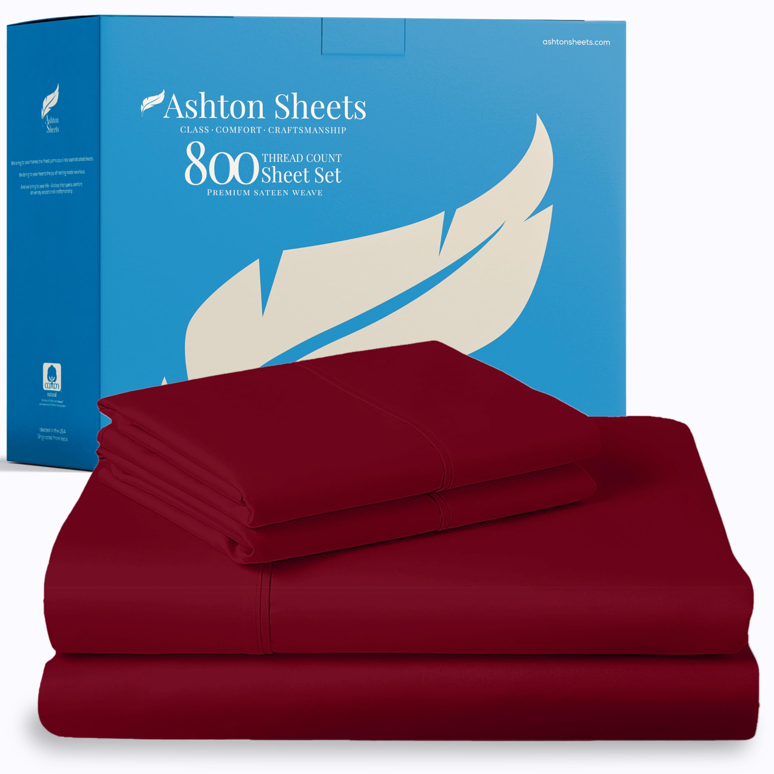 Photo 1 of Ashton Sheets 100% Egyptian Cotton Sheets Queen Size Bed Set - 4 PC 800 High Thread Count Egyptian Cotton Queen Sheet Set (Burgundy), Soft, Cooling, 16" Deep Pocket Sateen Weave Luxury Hotel Bedsheet