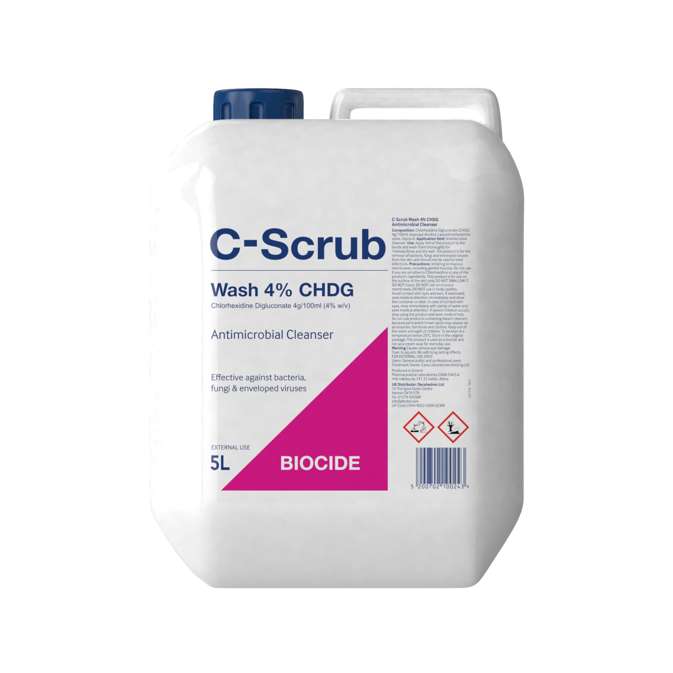 C-Scrub Wash Chlorhexidine 4% w/v - 5000ml - Anti-Microbial Hand, Skin Cleanser - Antibacterial Wash - Disinfectant