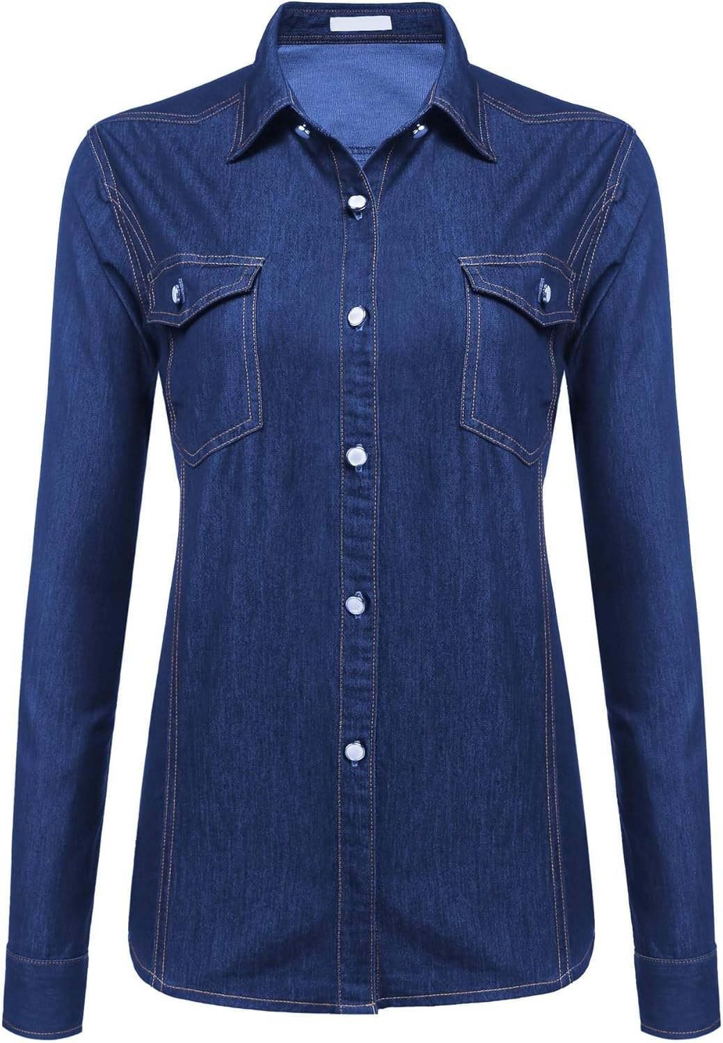 Chainscroll Women's Chambray Shirt Classic Vintage Long Sleeve Button Down Denim Shirt: Clothing
