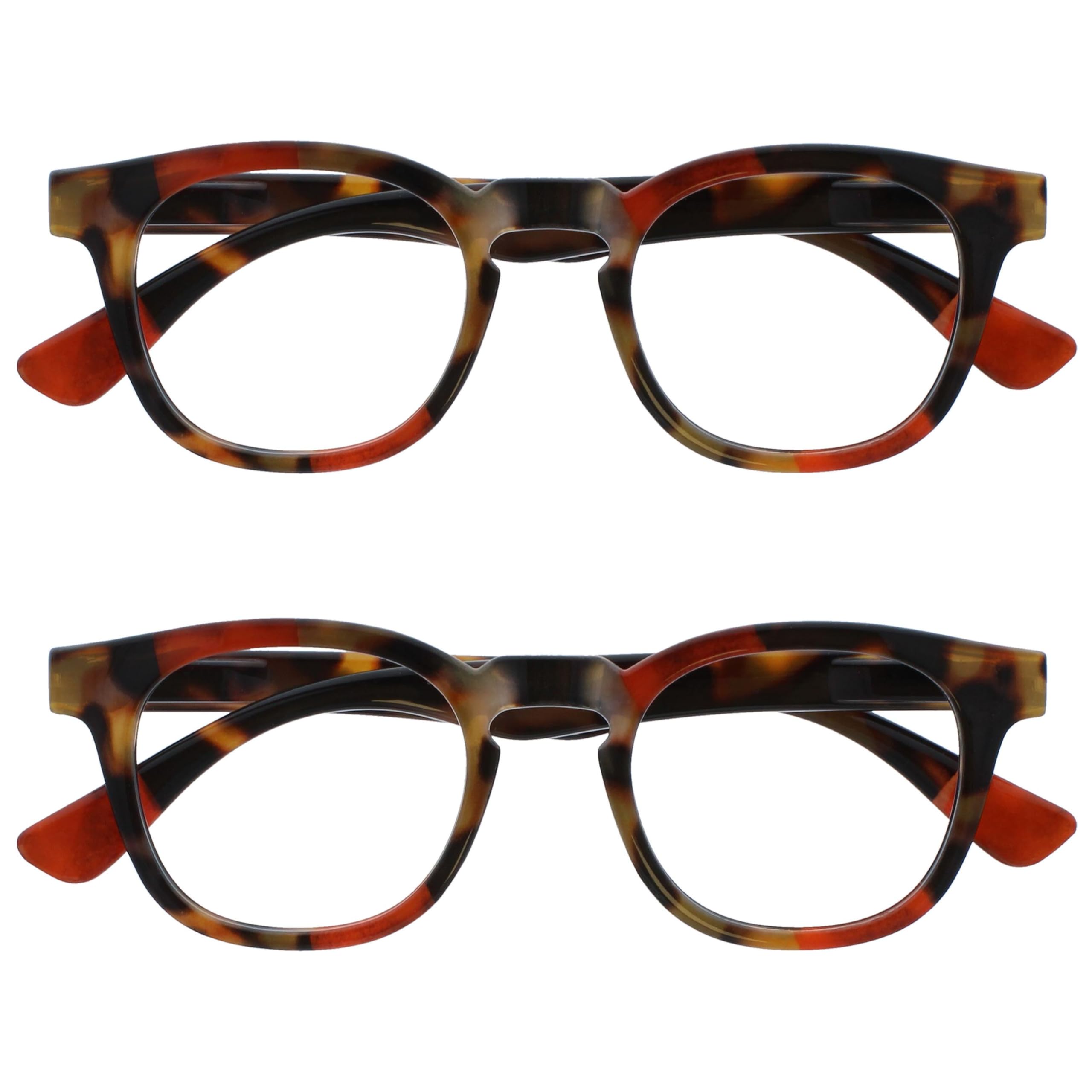 OPULIZE Ava Reading Glasses 2 Pack Flattering Rounded Frame Spring Hinges Scratch Resistant Brown Tortoiseshelll Red Mens Womens RR62-Z +1.00