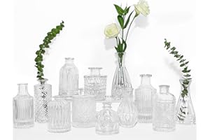 TBWIND Glass Bud Vases Set of 12, Small Vases for Centerpieces, Vintage Mini Vases for Wedding Decor, Clear Glass Bud Vase in Bulk for Single Flowers, Office and Home Table Flower Décor