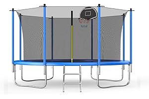 EMKK 16 15 14 12 10 FT Trampoline Trampolines with Basketball Hoop,with Slide and Swings,Outdoor Trampoline with Safety Enclosure Net and Ladder, Spring Pad Premium Jump Mat for Kids and Adults