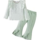 Aenbilo Baby Girl Clothes Toddler Fall Winter Outfits Cute Long Sleeve Striped Ruffle Shirt and Flared Pants Set 1-5 Years