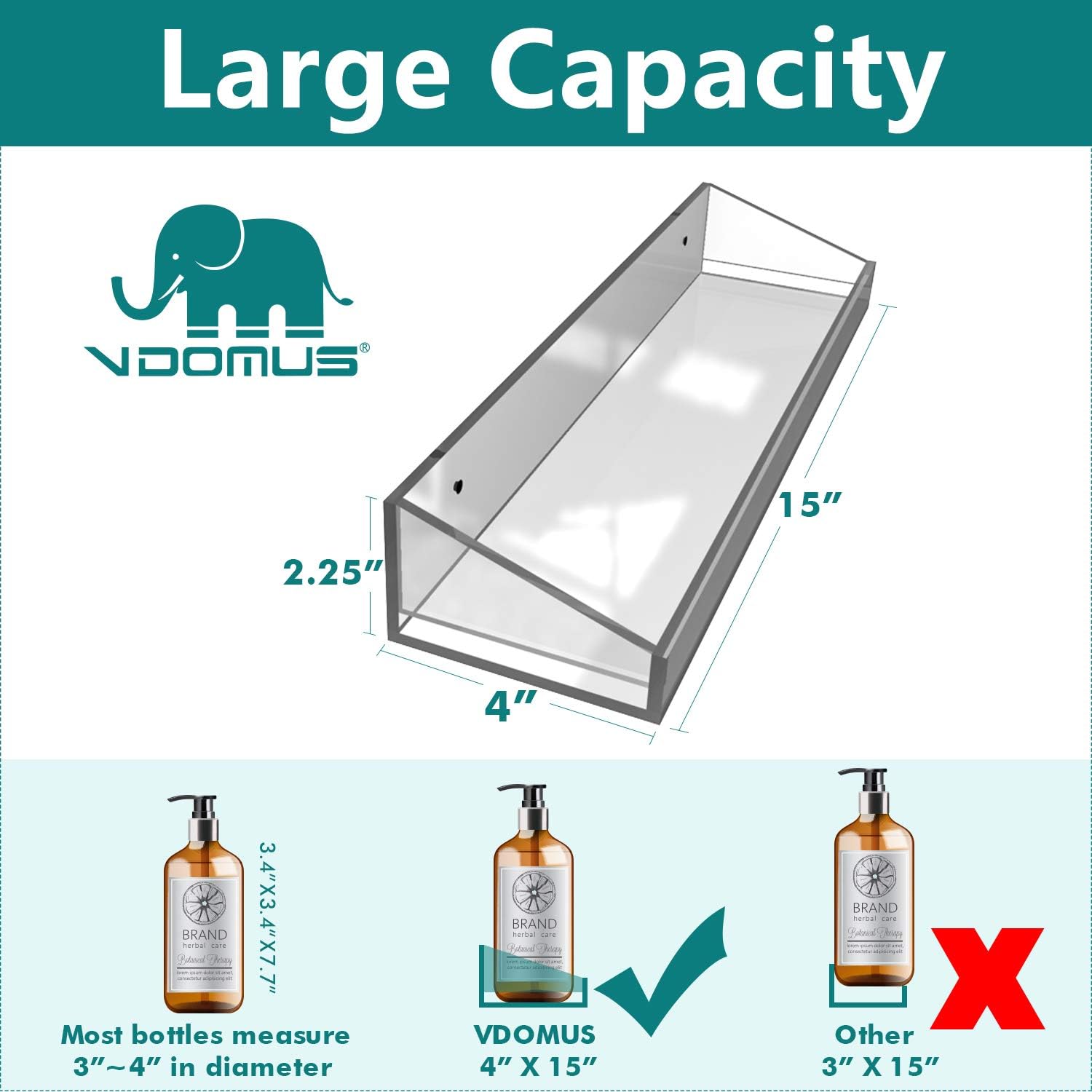 Vdomus Acrylic Bathroom Shelves, Wall Mounted Non Drilling Thick Clear Storage & Display Shelvings, 2 Pack: Kitchen & Dining
