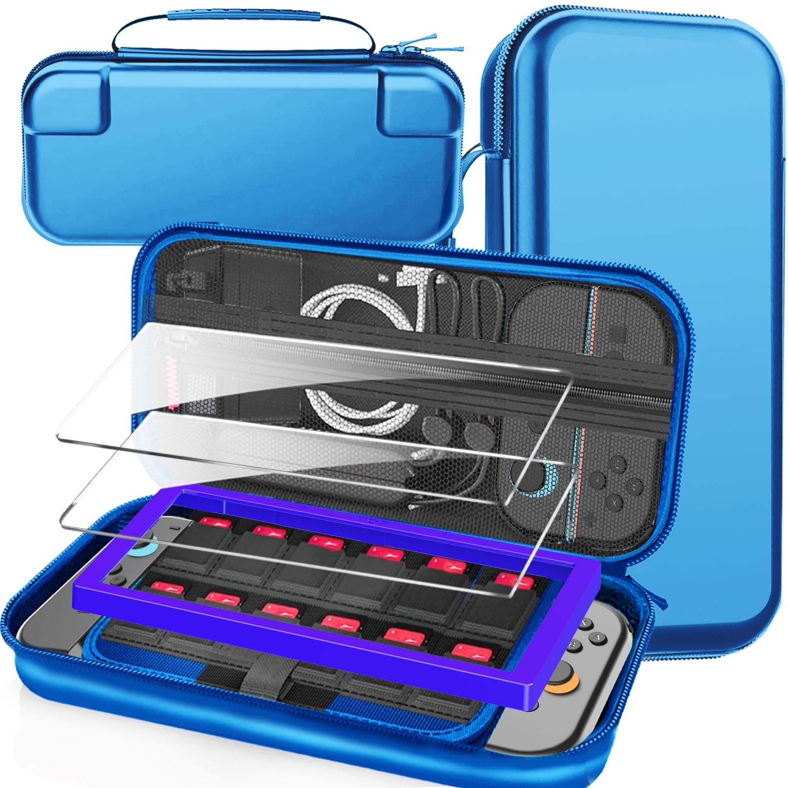 Photo 1 of  5 pack
TZGZT [Longest Durable] Travel Carrying Case for Nintendo Switch OLED,Large Volume Accessories Bundle Holder, 2 Screen Protector, Hard Protective Cover Estuche funda With 12-24 Game Cards, Blue#1