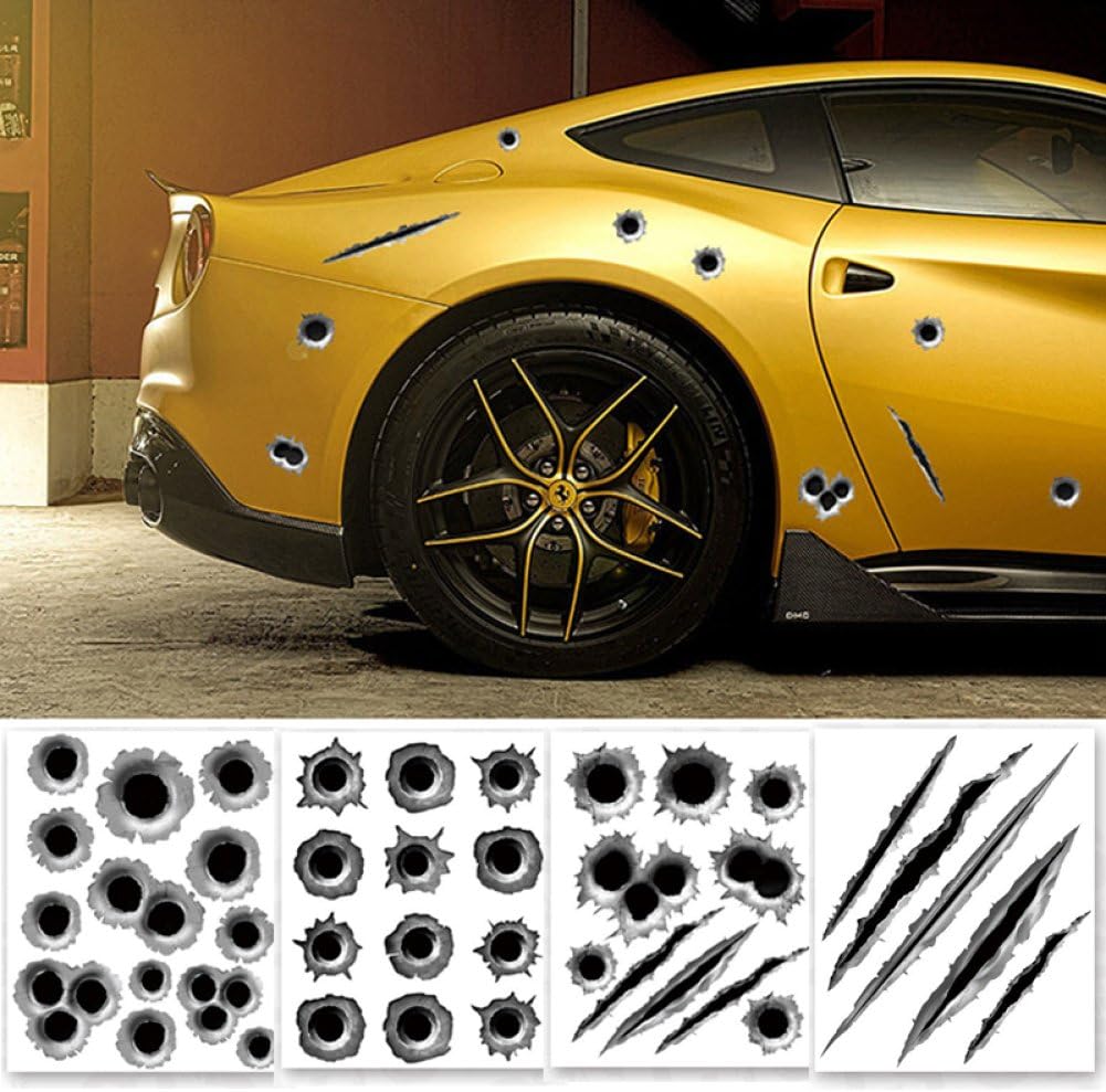 GORDESC 1PC Decoration Random Car Sticker 3D Bullet Hole Car Styling Accessories Motorcycle Scratch Decal oOtdoor Pattern Funny Car Stickers
