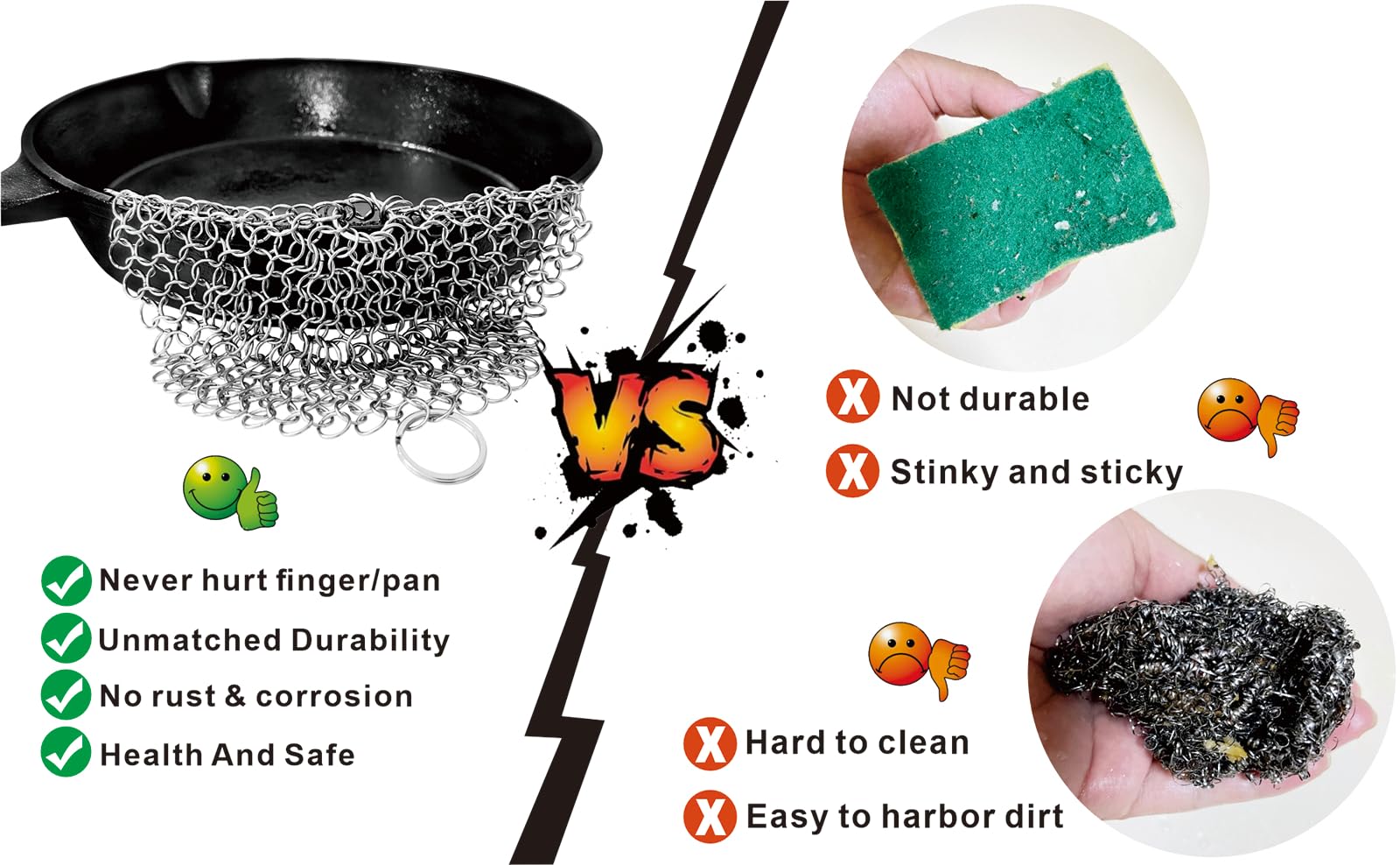 BabriInta Cast Iron Scrubber - 6 Inch Stainless Steel Chain mail Scrubber for Cast Iron Pans Cleaner Chainmail Scrubber for Skillet, Wok, Pot, Dutch Ovens