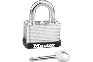 Master Lock Silver Laminated Steel Warded Padlock, Keyed Padlock for Indoor or Outdoor Use, 1-1/2-Inch Wide Body, 5/8-Inch Shackle Height, 22D