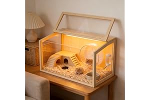 Vilanpaw Wooden Hamster Cage with Light: Large Hamster Habitat Enclosure 32 Inch, Clear Small Animal Cage with Openable Breat