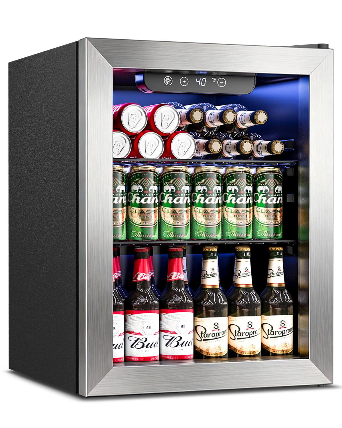 Feelfunn 68 Can Beverage Refrigerator, 1.7CuFt Mini Fridge with Glass Door | ilver, 40-61°F, ≤38dB, fast even cooling, remova