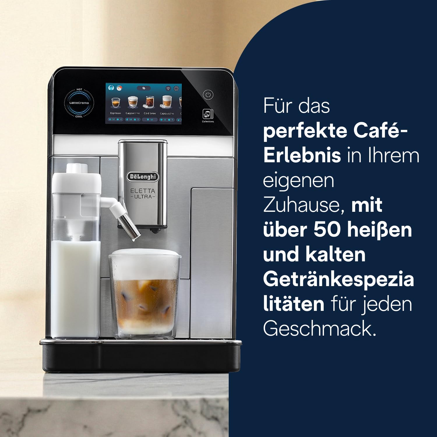 De'Longhi Eletta Ultra Kaffeevollautomat NEU - LatteCrema Milchsystem, 50+ heiße & kalte Getränke, besonders leise, intuitives Farb-Touchdisplay, einfache Reinigung, Metallgehäuse (ECAM472.85.MB) 2
