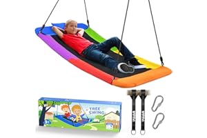 Hapfan 800 lbs 60 Inch Skycurve Platform Tree Swing for Kids and Adults with Pillow, Outdoor Swing for Kids, Textilene Fabric, 9.8 FT Hanging Straps (Colorful)