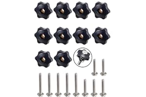 ZHSLDQ 1/4"-20 T Track Knob Kit, 10 Pcs Hex Thread Knob Nuts, 10 Two Size Hex Bolts with Washers, T Tracks Woodworking,T-Track Accessory for Woodworking Fixtures Fixing,Nut Diameter 38mm