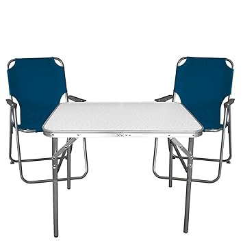 Amazon De Wohaga Campingmobel Gartenmobel Strandmobel Set 3 Teilig Klapptisch Aluminium 55x75cm 2x Campingstuhl Blau