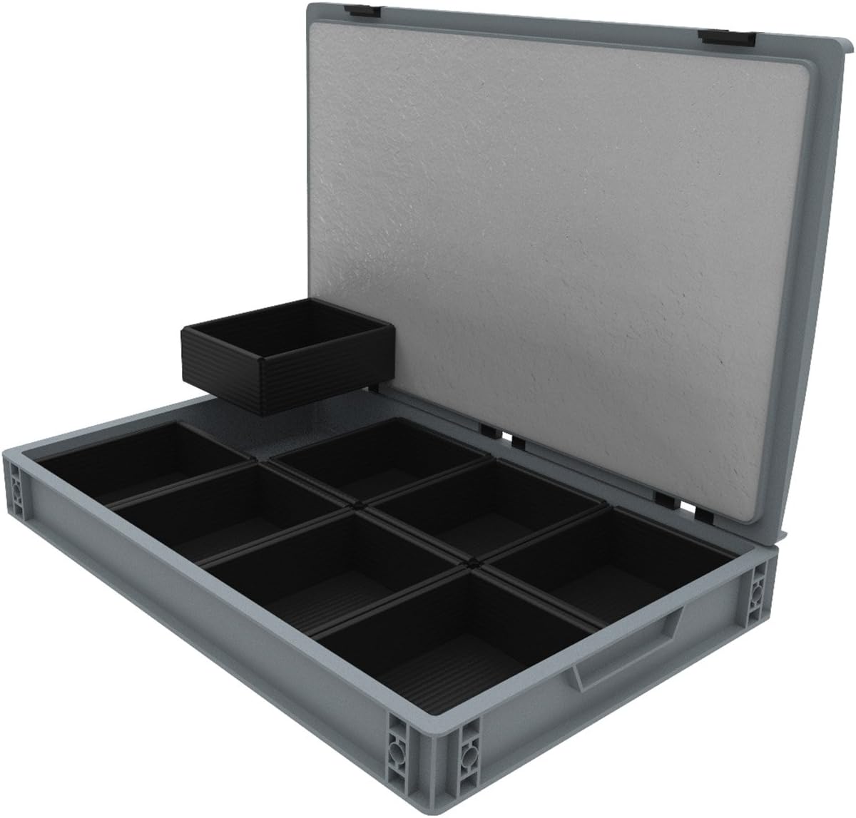 Eurobox with Hinge lid and 8 Opened insertable Bins