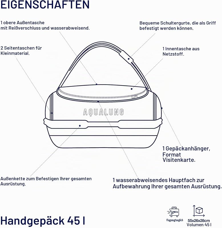 Explorer - Reisetaschen für Tauchen von 45L bis 120L, Wasserdichtes PVC, mit Innenfächern, Teleskopgriff und Robusten Rollen, Ideal für Ihre Unterwasserabenteuer