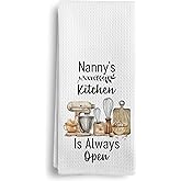 Qeheb Nanny Gifts Kitchen Towels, Best Grandma Mother's Day Birthday Gifts from Grandkids Grandson Granddaughter Dish Tea Towels, Nanny's Kitchen is Always Open Decorative Hand Towels, 16X24In