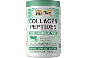 Vitalibre Bovine Collagen Peptides Powder for Women and Men, Grass-Fed Hydrolyzed Collagen Protein Type I & III, Skin, Hair, Nails, Bones, Digestion, Unflavored, Non-GMO, Keto & GF, 11 Servings, 8oz