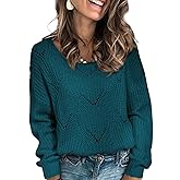 Dokotoo Womens Sweaters 2025 Crewneck Cute Elegant Soft Long Sleeve Hollow Cable Knit Pullover Tops