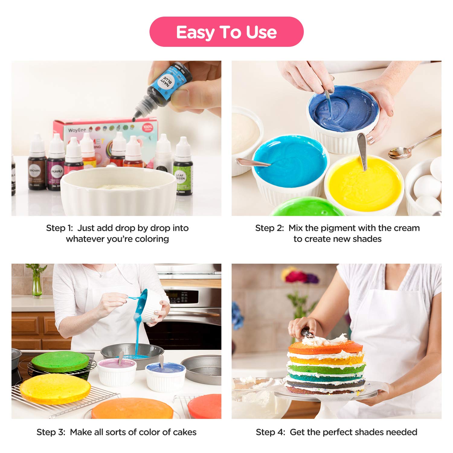 Food Coloring Liquid for Cake Decorating - Vibrant Food Color Set Edible Food Dye for Kids, 10 Colors Tasteless Cookie Icing Colors for Baking Cooking Fondant Frosting DIY Supplies Kit (3.5 Oz) : Grocery & Gourmet Food