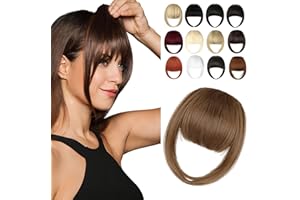 Cephermer Clip in Bangs, Synthetic French Bangs Hair Clip, Light Chestnut Brown Fake Bangs Fringe with Temples Hairpieces for Women Natural Curved Bangs Clip in Hair Extensions for Daily Wear