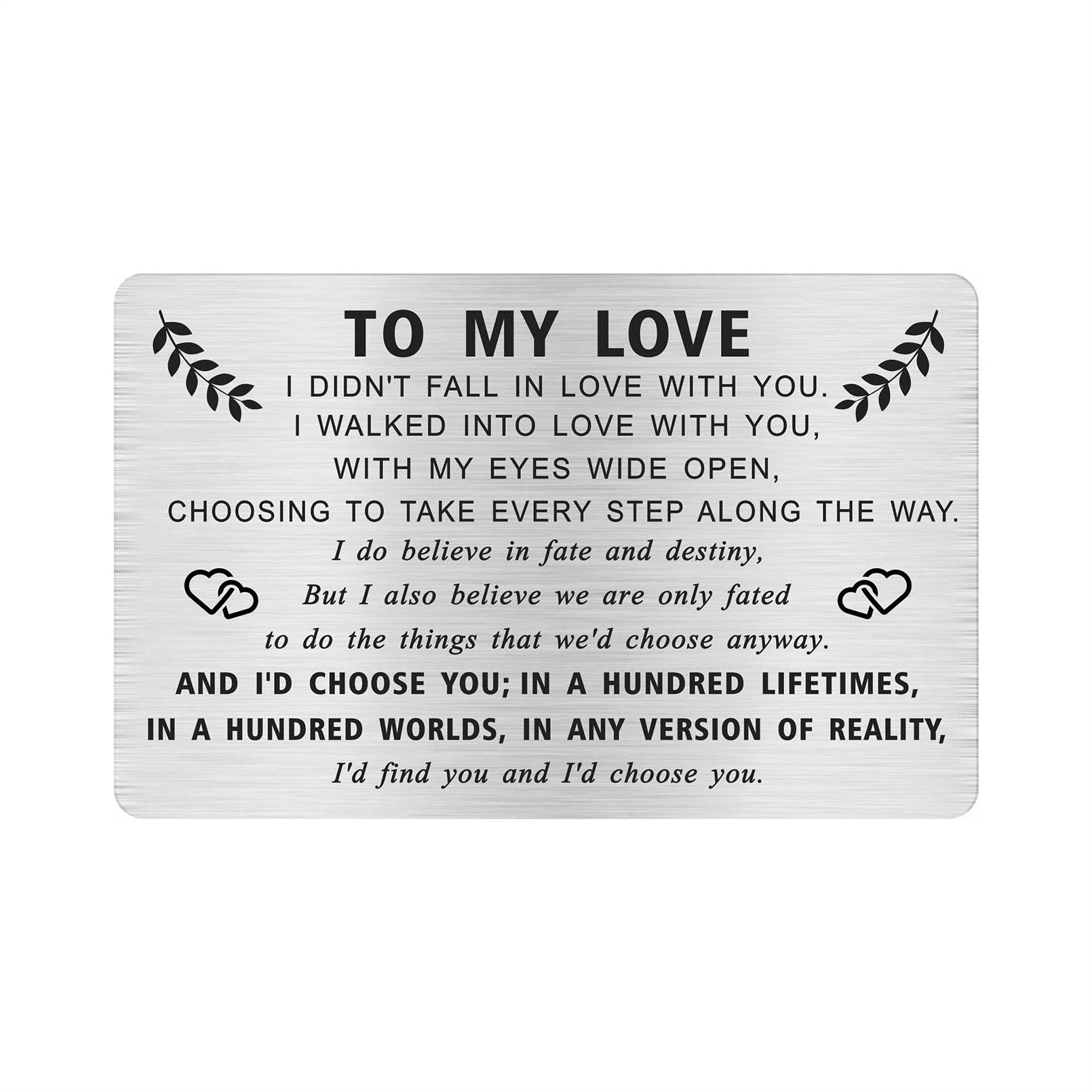 MOQIYXL I Love You Valentines Gifts for Him, Men Valentines Card, Fiance Gifts for Him, I Choose You Groom, Engraved Metal Wallet Card Insert