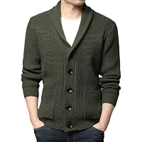 Runcati Men's Shawl Collar Cardigan - Chunky Knit Button Down Sweater With Pockets For Casual Wear