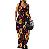 SUZONANA Women's Plus Size Summer Dresses Spaghetti Print Maxi Dresses Long Loose Sundresses