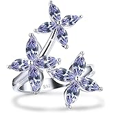 LYTTMAB Birthstone Ring Birth Flower Ring For Woman Her, Sterling S925 Silver Open Adjustable Dainty Daisy Clover Ring For Daughter Mother