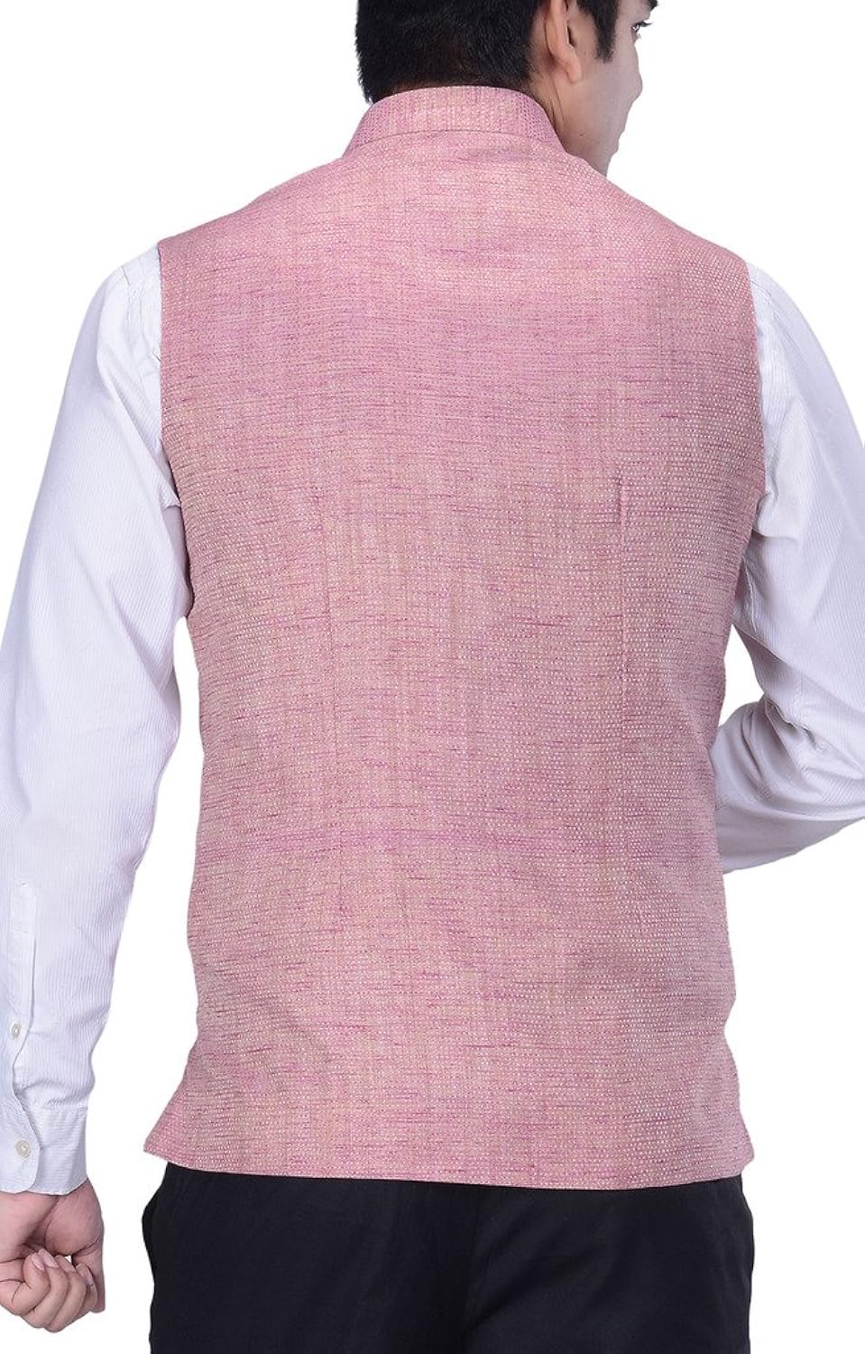 kisah men's woven cotton silk pink nehru jacket