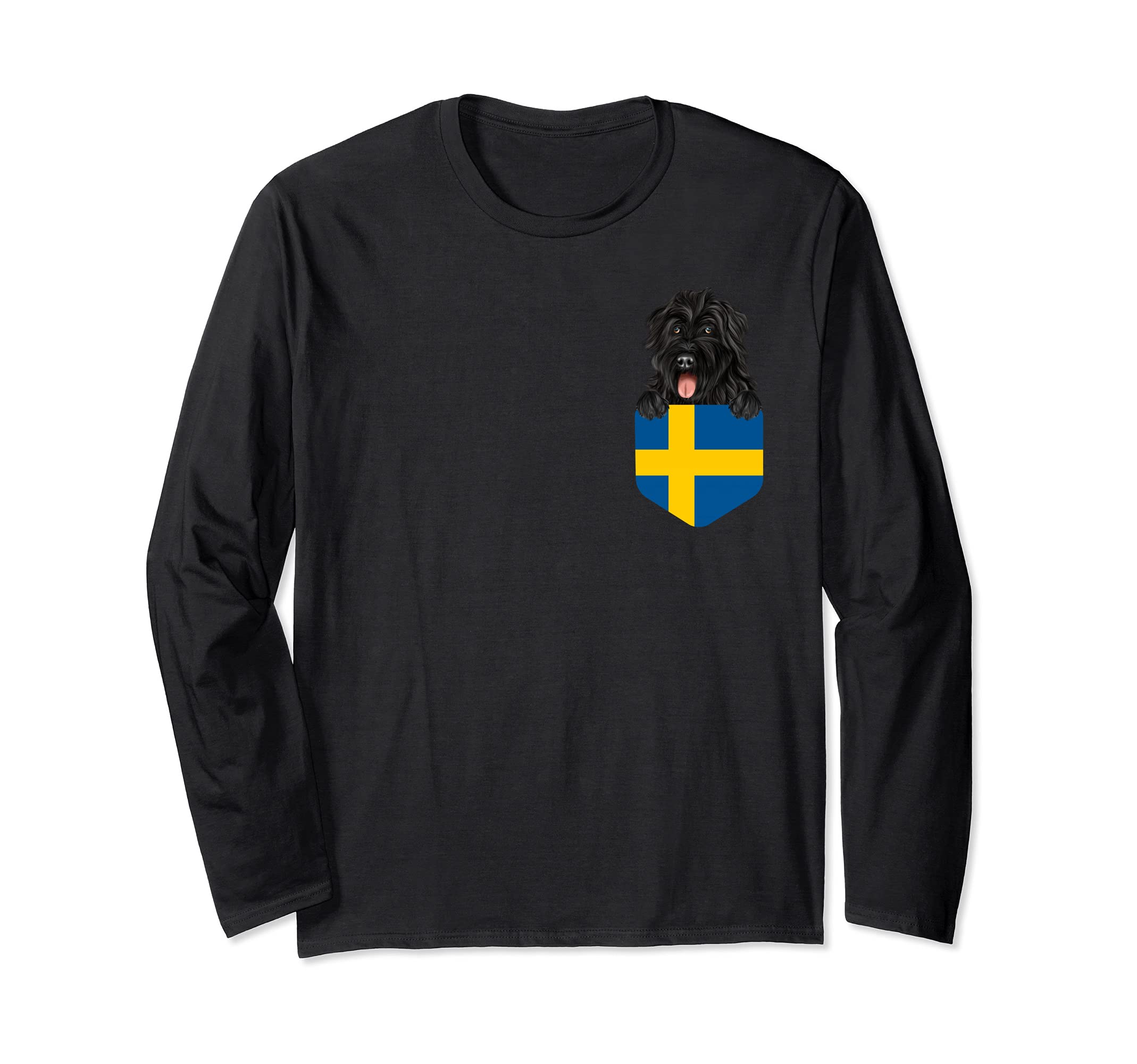 Sweden Flag Bouvier des Flandres Dog In Pocket Long Sleeve T-Shirt